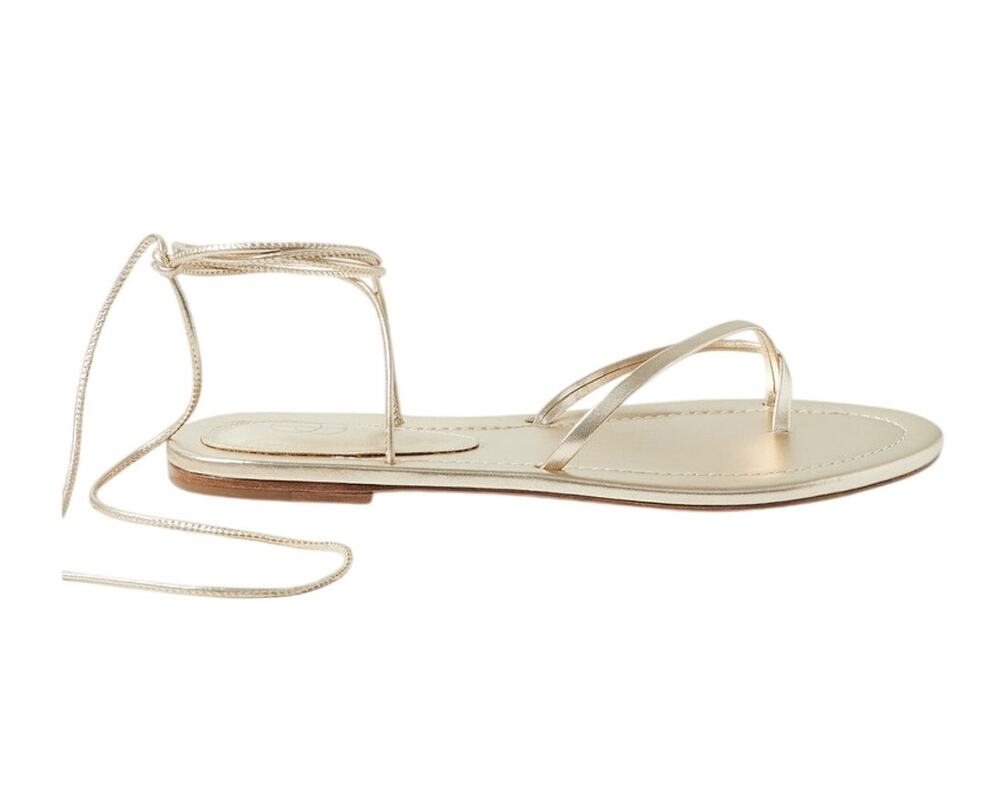 Porte & Paire Metallic Gold Lace-Up Sandals Size 38 EU